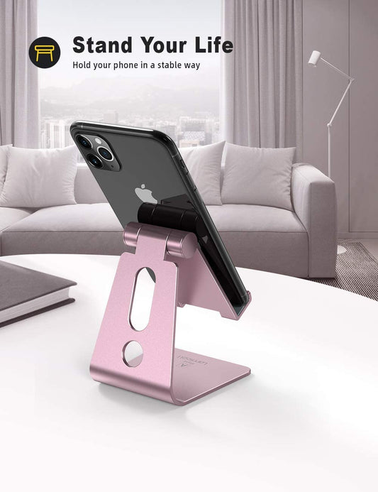 Adjustable Cell Phone Stand -  Phone Desk Holder, Cradle, Dock, Compatible with Iphone 12 Mini 11 Pro Xs Max XR X 8 7 6 plus SE Charging, Desktop Accessories - Rose Gold